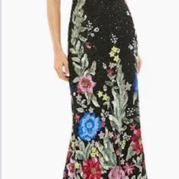 Mac Duggal - 5475 V-Neck Floral Appliqued Black Floral Dress 16 NWT - Picture 10 of 10